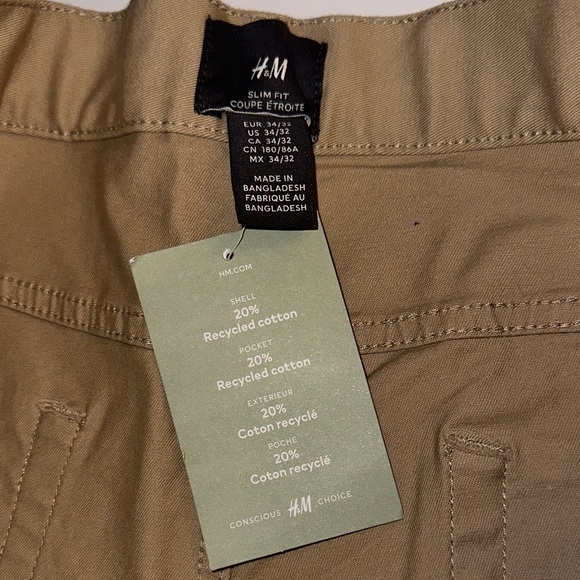 H&M Men's Khaki Cotton Slim Fit Chinos 34x32 - Picture 5 of 8